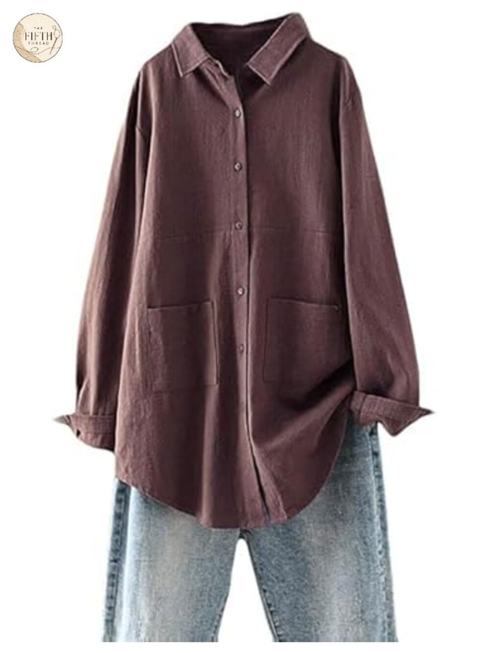 Linen Button Down Long Sleeve Tunic Top Loose Fit Casual Shirt